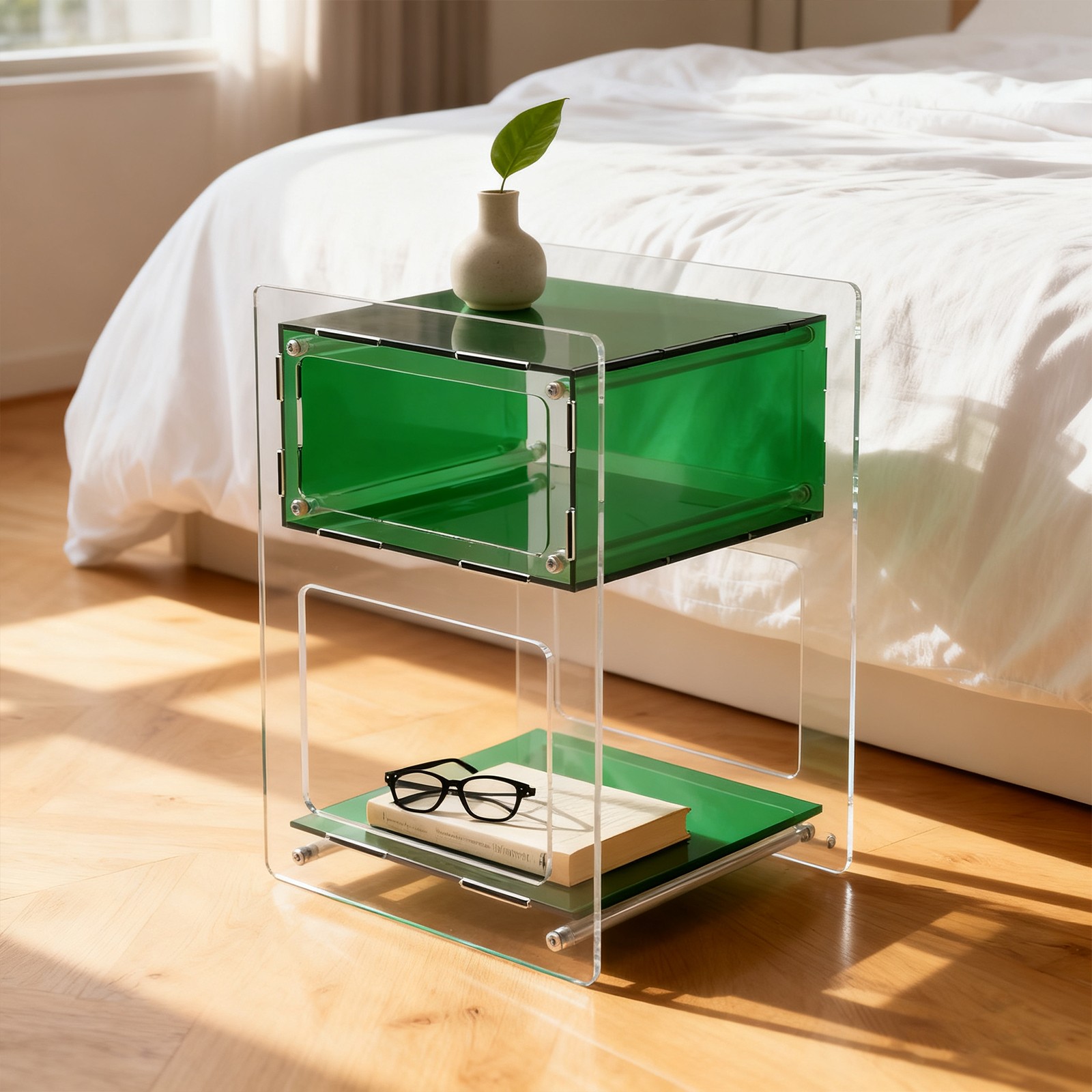 Acrylic 3-tier Side Table, 44 Lbs Load, Bedside Nightstand For Bedroom, Office