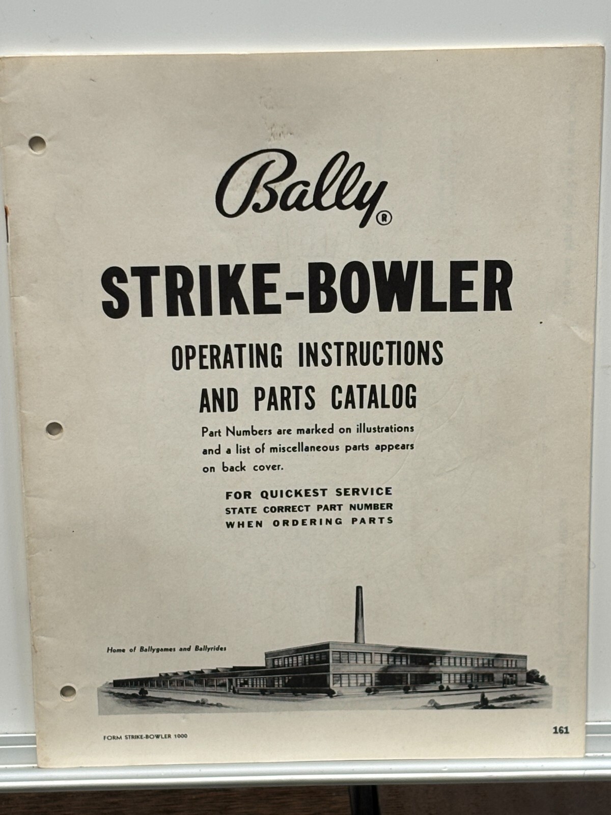 ORIGINAL-BALLY-STRIKE-BOWLER-OPERATING INSTRUCTIONS AND PARTS CATALOG