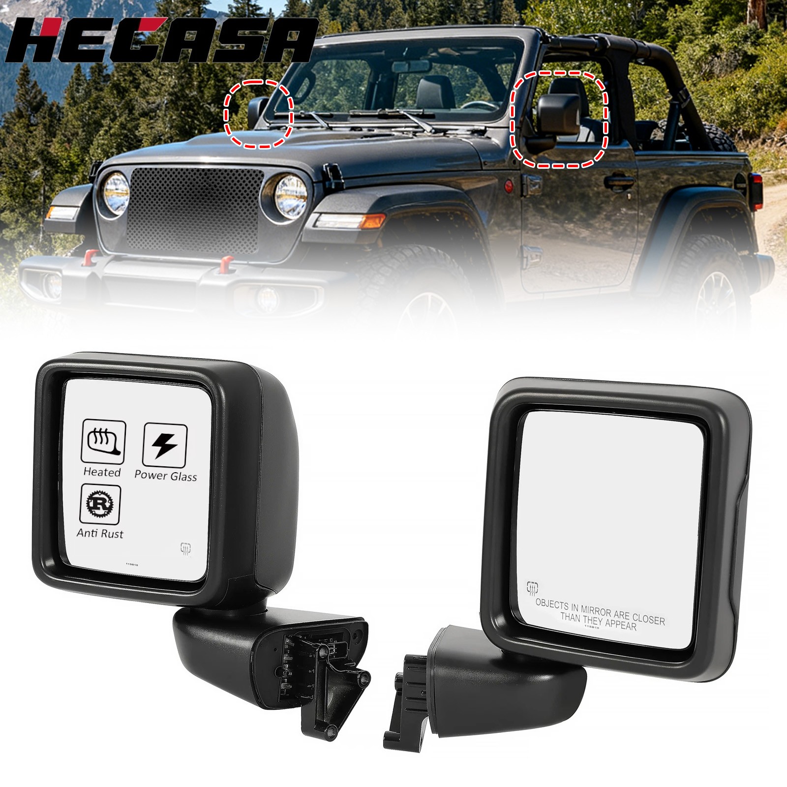 Pair Left & Right Power Heated Mirror for Jeep Gladiator Wrangler JL 2018-2023