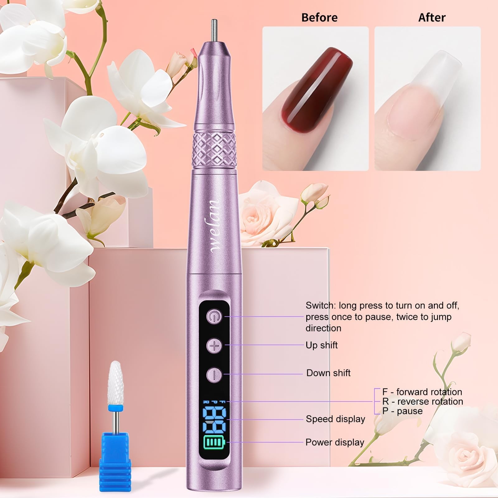 Electric Nail Drill Professional, Cordless NailDrill, 35000RPM Professional N...