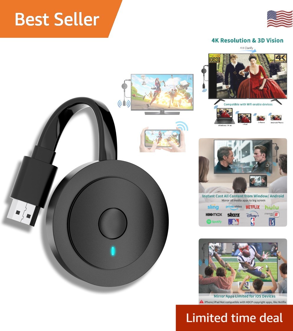 4K Wireless HDMI Display Dongle Adapter 1080P, WiFi Casting Movies, Shows Rec...