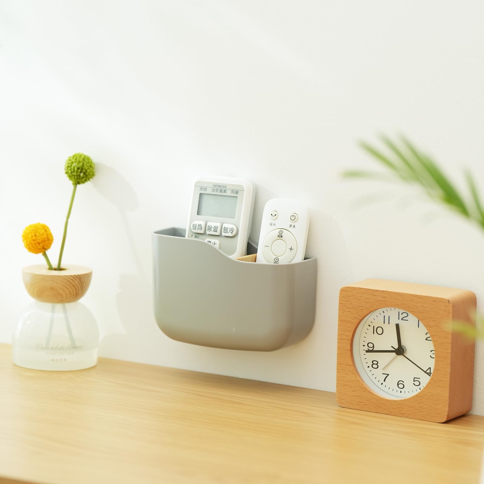 Wall Mount Remote Holder Organizer 2 Pack Gray Plastic Bedside Caddy