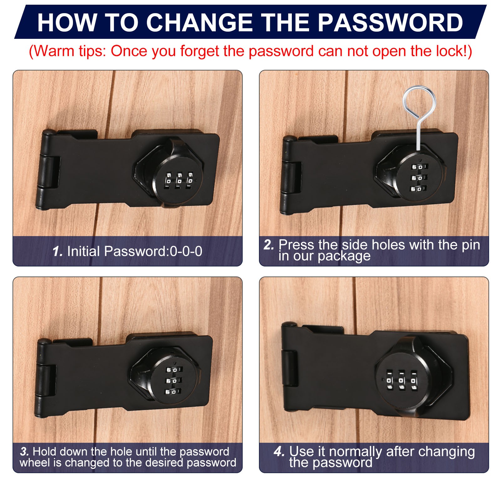 Cabinet Password Rotary Hasp Locks Door Security Combination Latch Lock Black