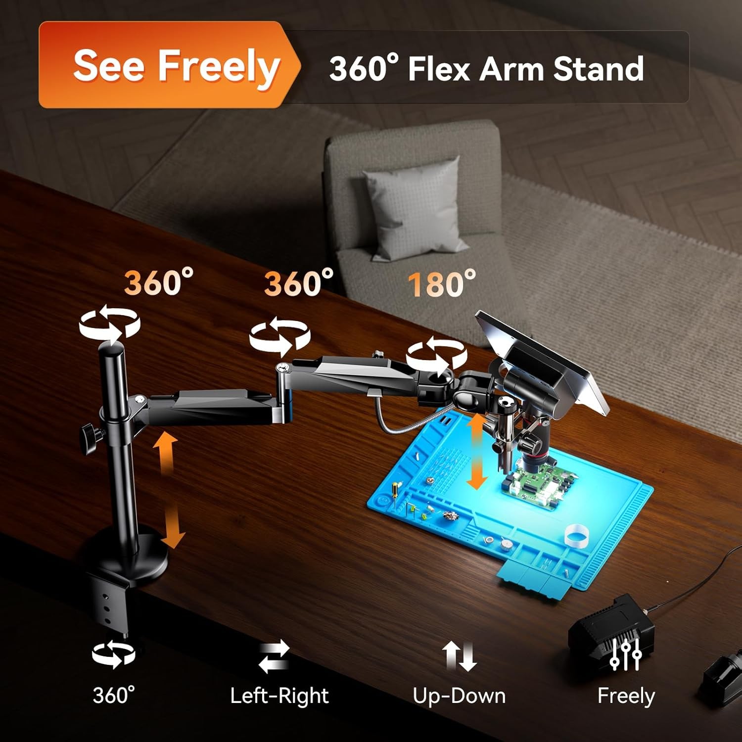 Elikliv EM3K-3D Max Microscope for PCB Soldering & Electronics Repair Flex Arm