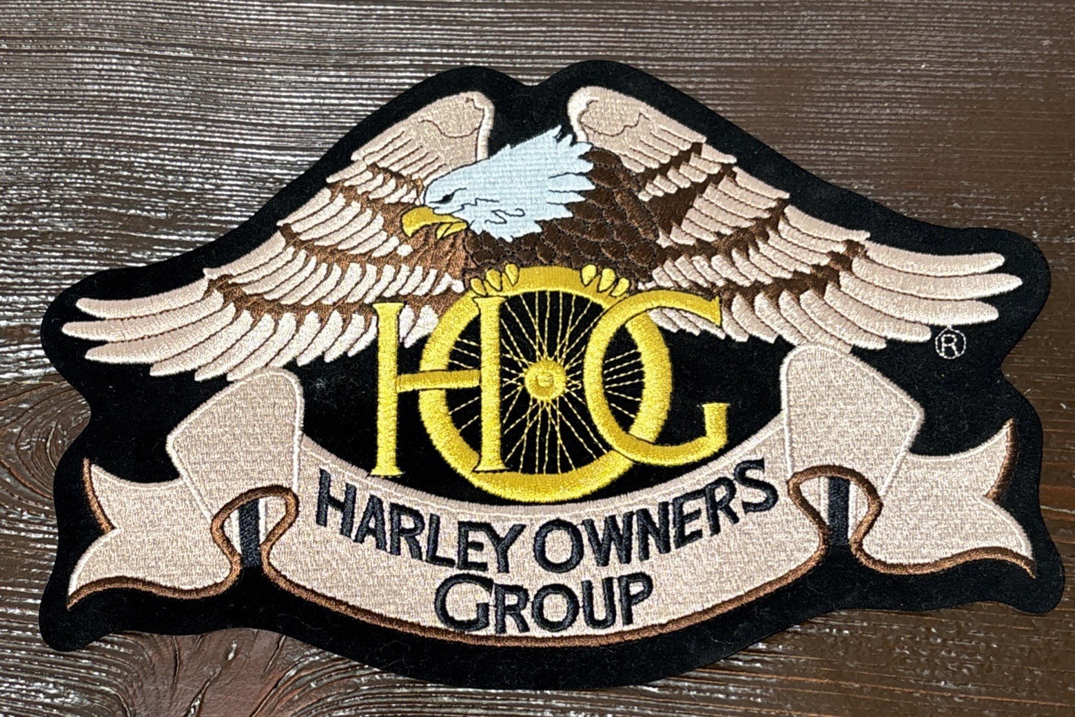 Harley Owners Group H.O.G. Patch Large Embroidered 11”x7.5” Eagle On The Wheel