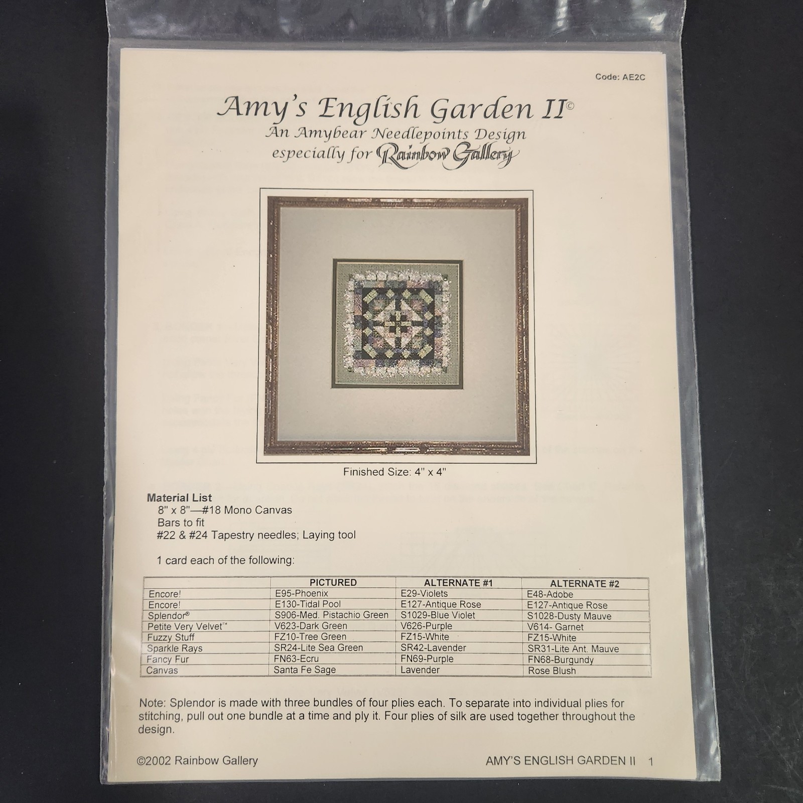 Amybear Needlepoint Design Amy's English Garden II Pattern Chart AE2C