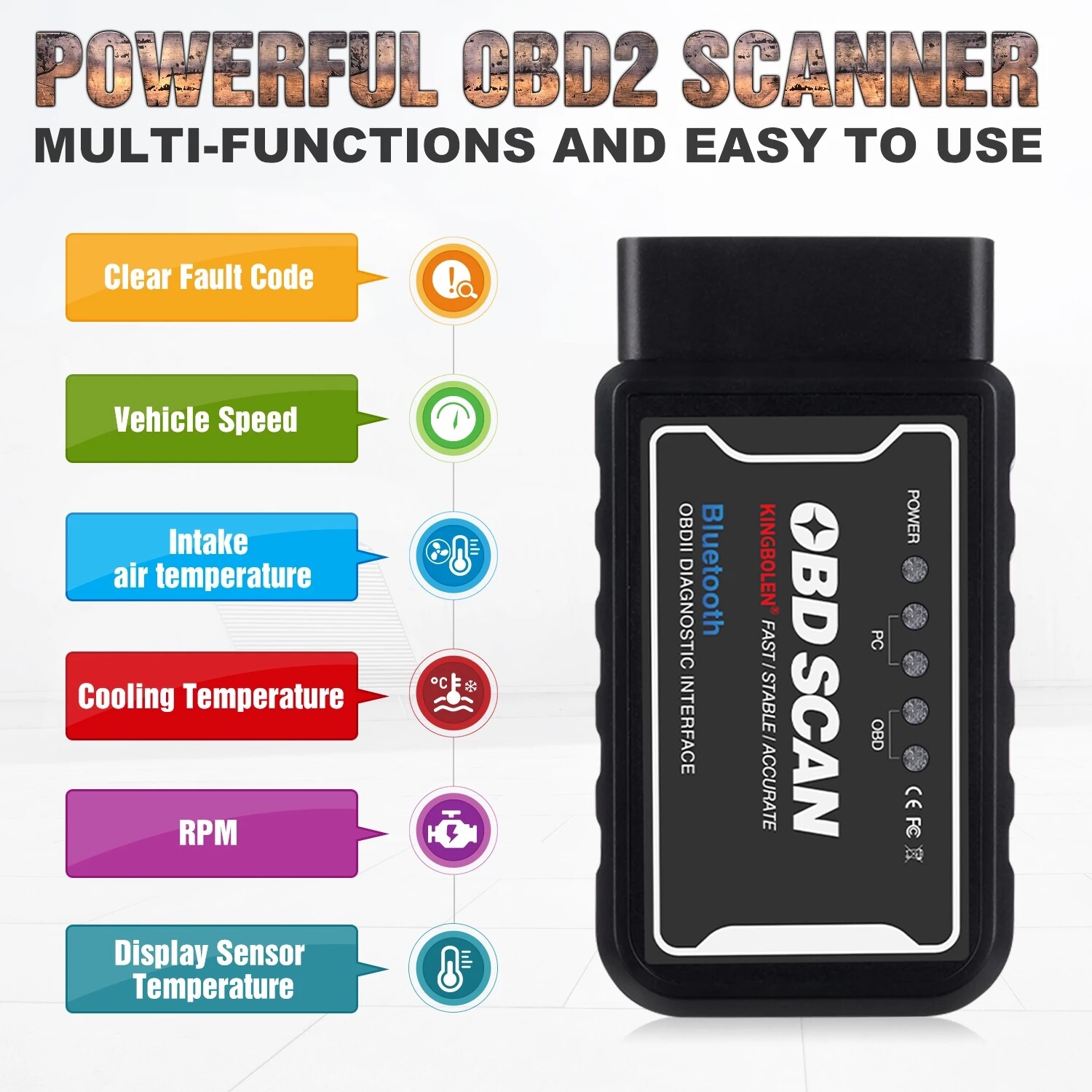 ELM327 Bluetooth V1.5 OBD2 OBDII Car Diagnostic Tool Code Reader For Android