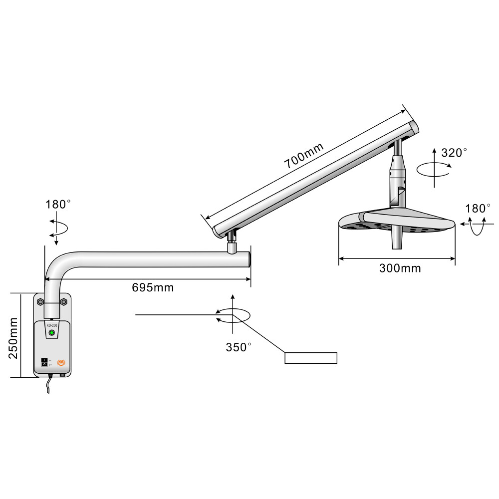 36W Wall-Mounted LED Dental Shadowless Exam Light ENT Surgery Operation Lamp