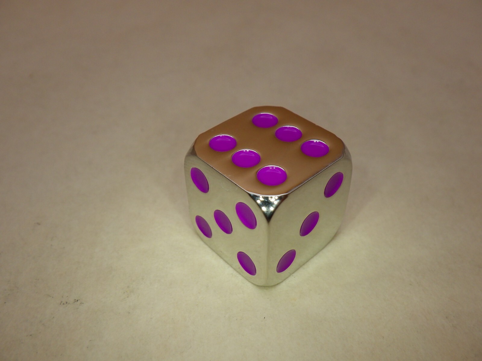 Purple Pips Silver Colored Metal 15mm D6 (Six-Sided) Die -Tabletop Roleplay Dice