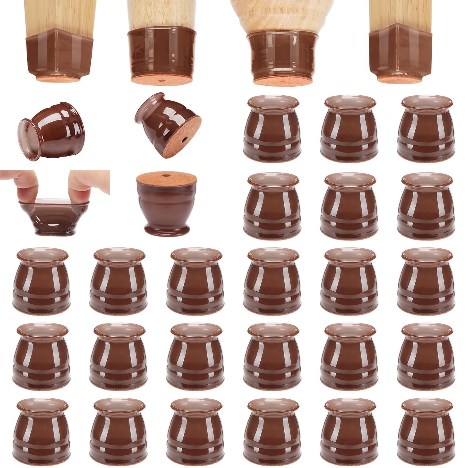 CHUNZEXI 24 Pack Chair Leg Floor Protectors Universal L, Brown, Brown-24pack