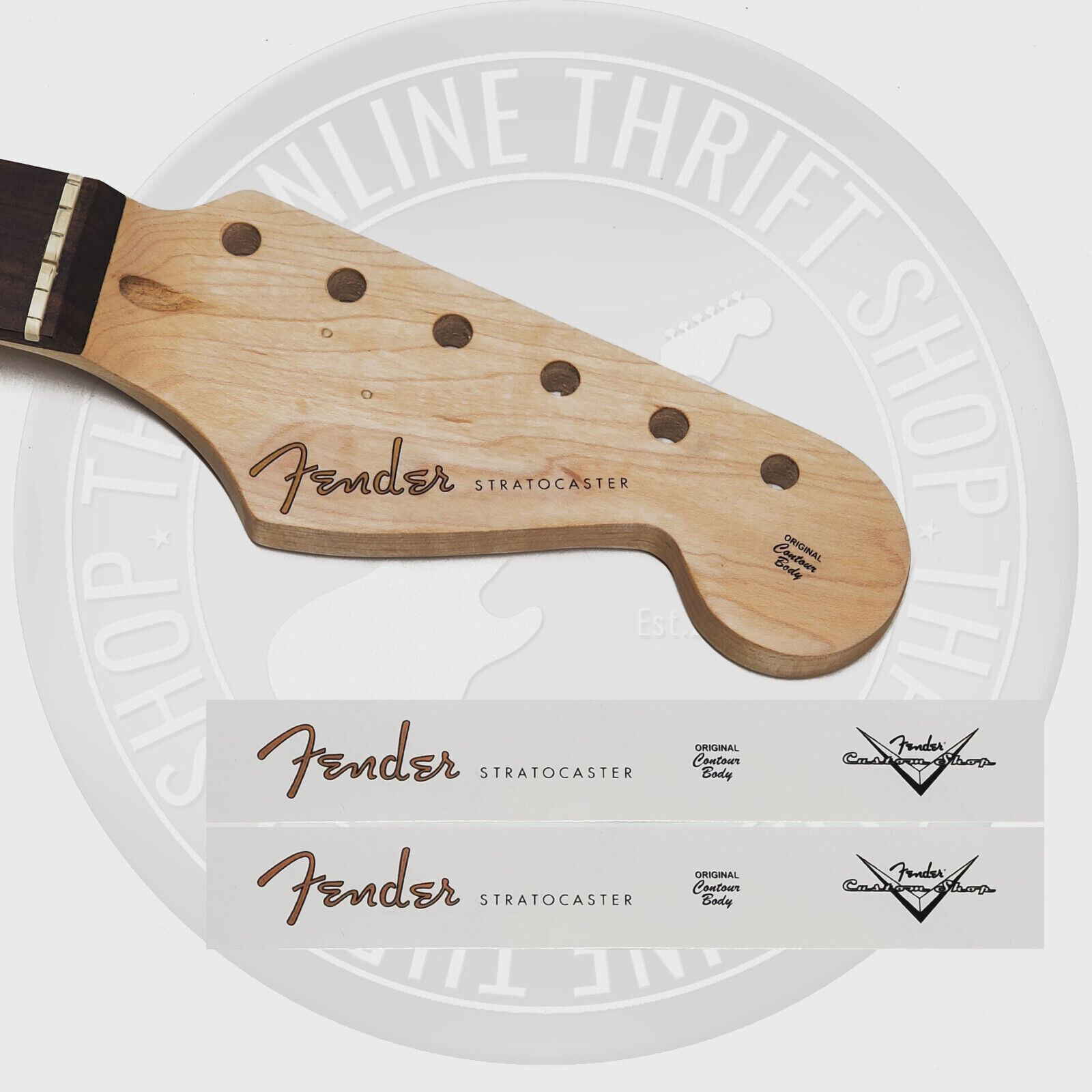 Fender Strat Waterslide Guitar Neck Headstock Decals with CS Logo (Set of 2)