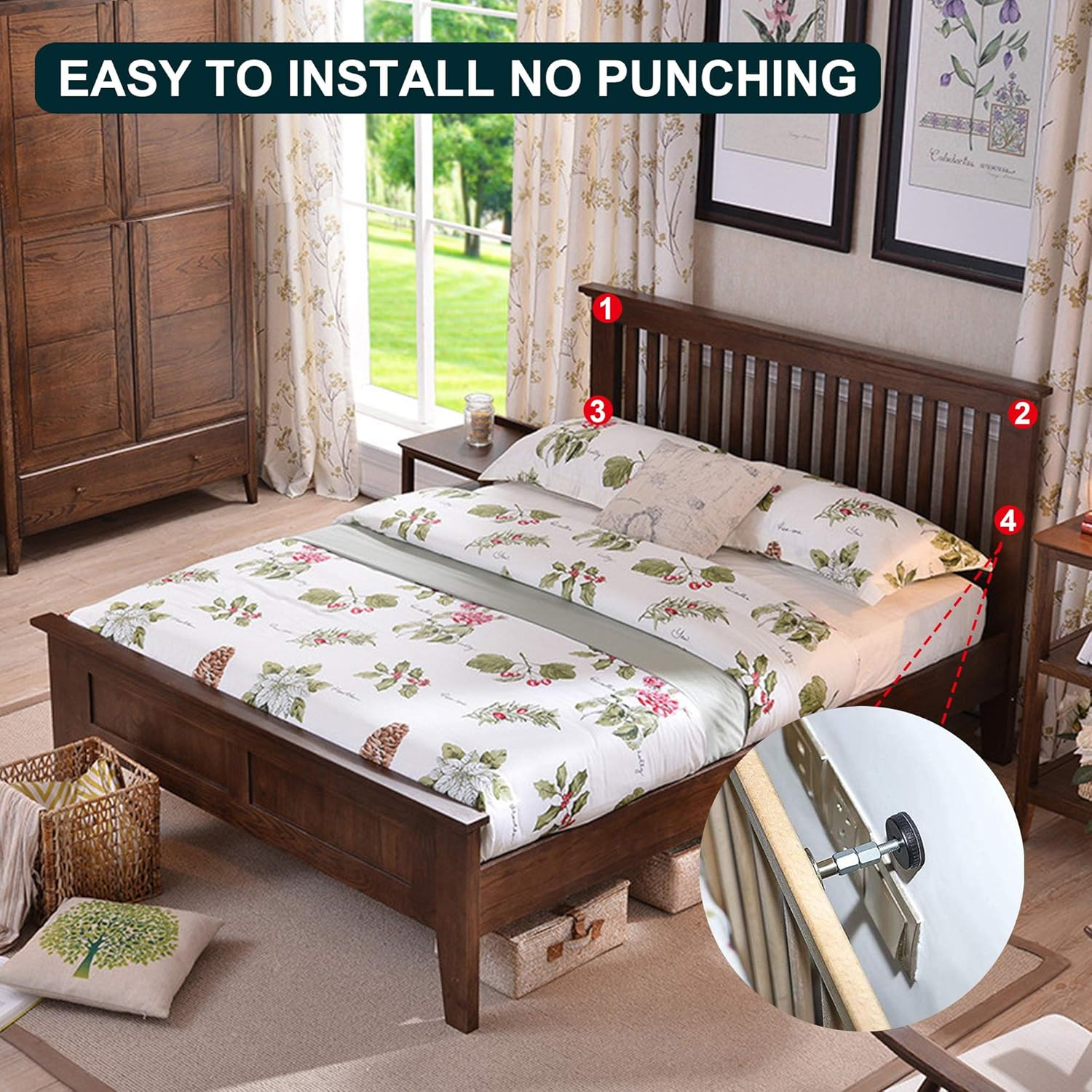 Adjustable Threaded Bed Frame Anti-Shake Tool, Headboard Stoppers, Bedside anti