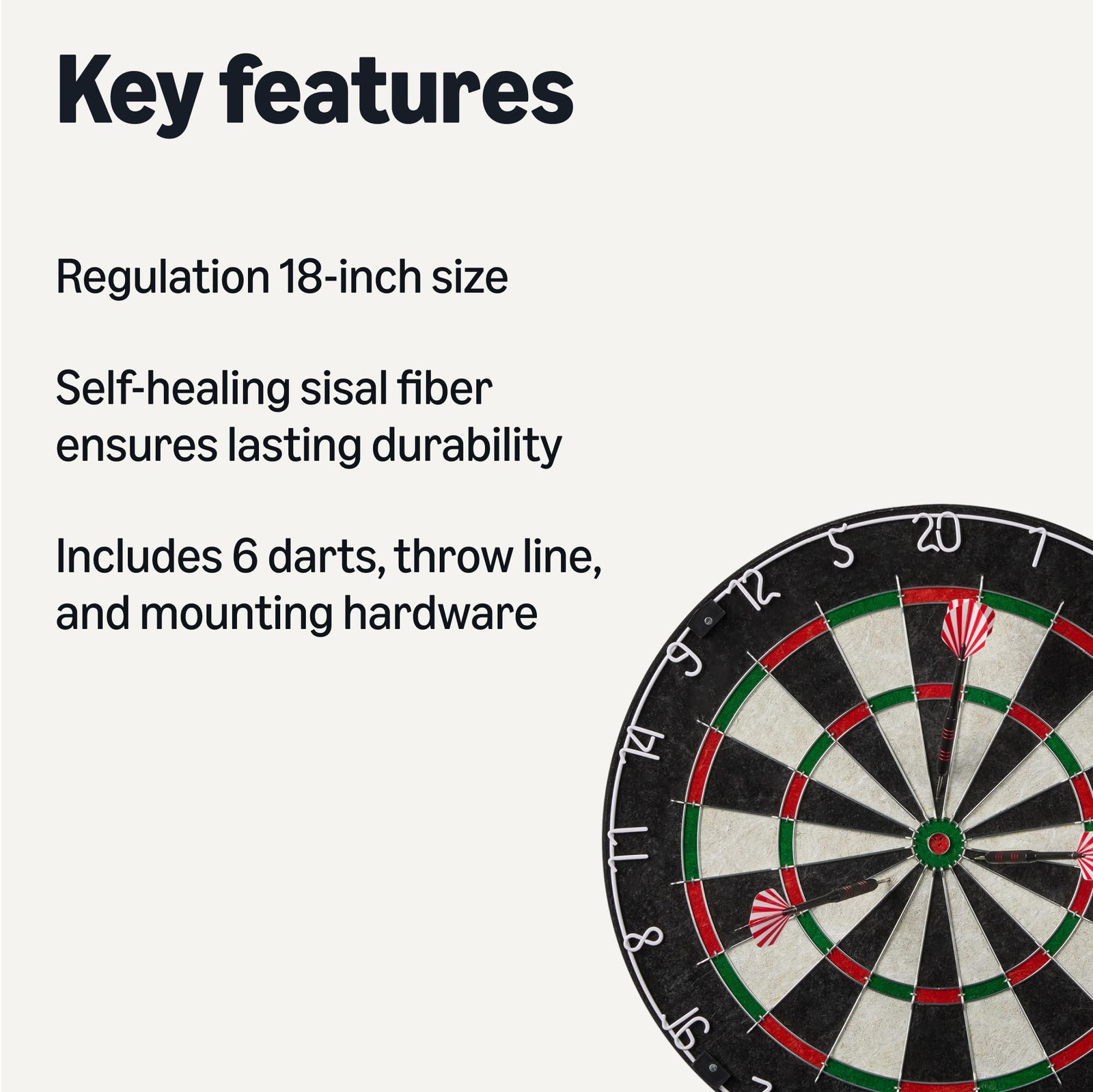Amazon Basics Dartboard for Adults, Regulation Size, with Steel Tip Darts