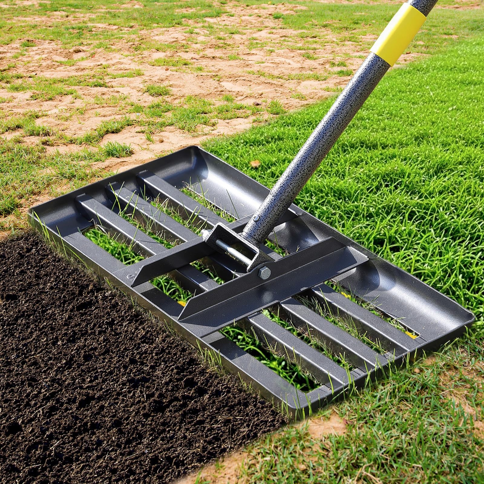 Lawn Leveling Rake, 60 Inch Adjustable Long Handle Leveling Rake, Black Heavy...