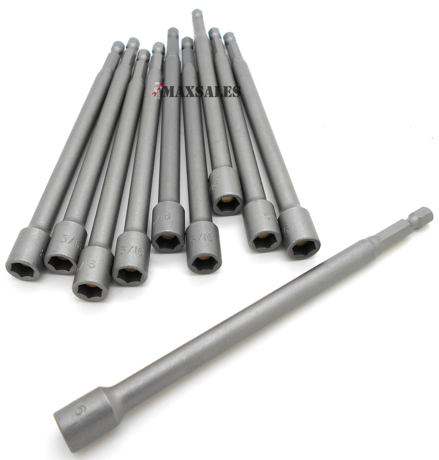 10pc 6" Long Hex Shank Quick Magnetic Nut Setter 1/4",5/16",3/8",7/16,1/2"