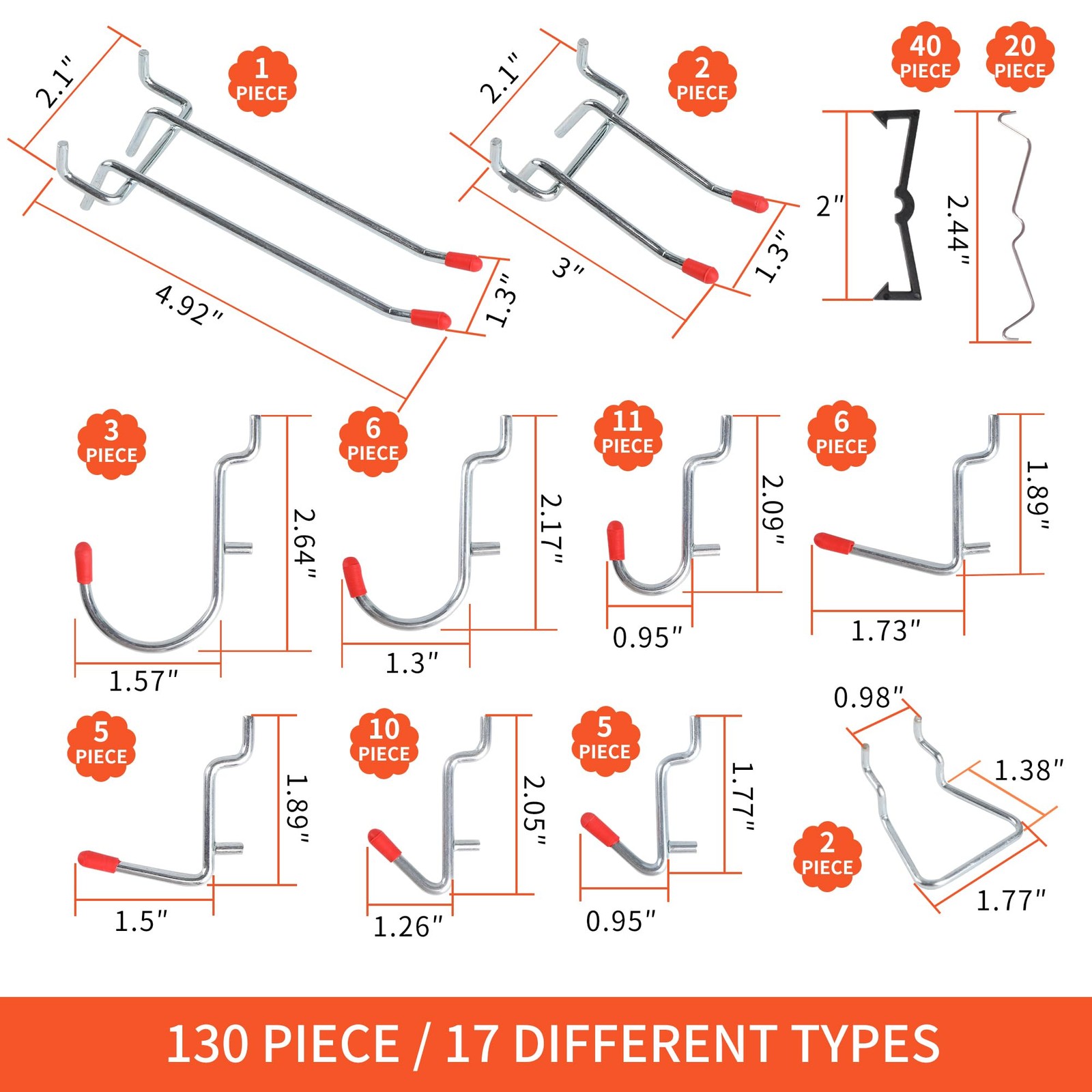 FALPRO 130PCS Pegboard Hooks Assortment - Peg board Hooks for Hanging Tools w...
