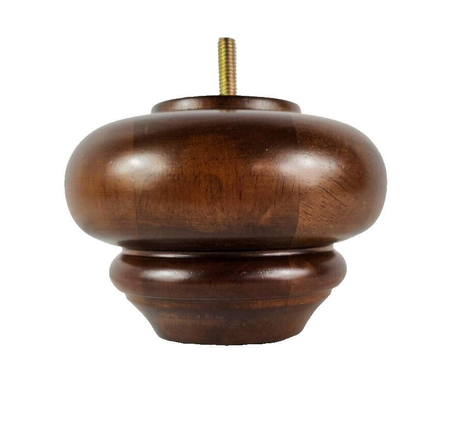 3" Turned Buns Walnut Tapered Furniture Wood Legs (05-1624) 5/16" Bolt  Set of 4