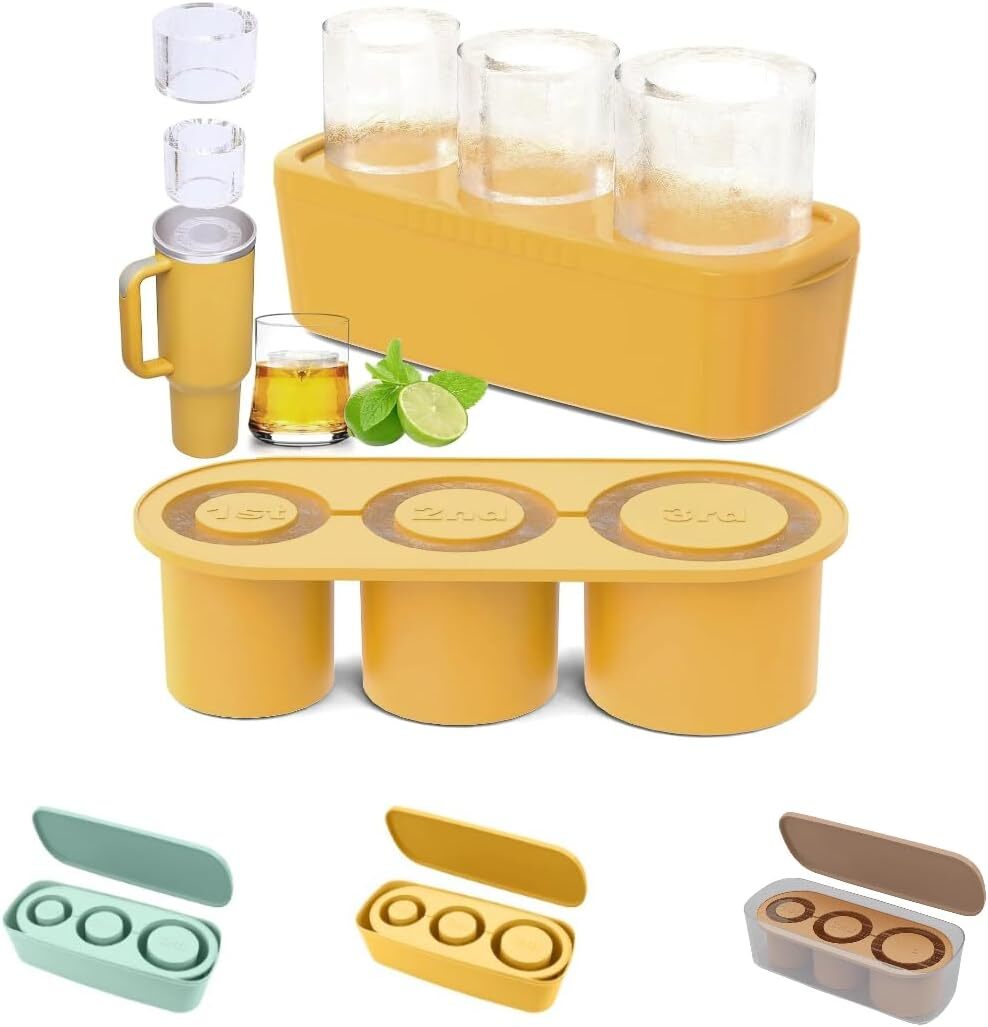 Ice Cube Tray for 20-40oz Tumbler Silicone Hollow Cylinder Ice Mold w/Lid & Bin