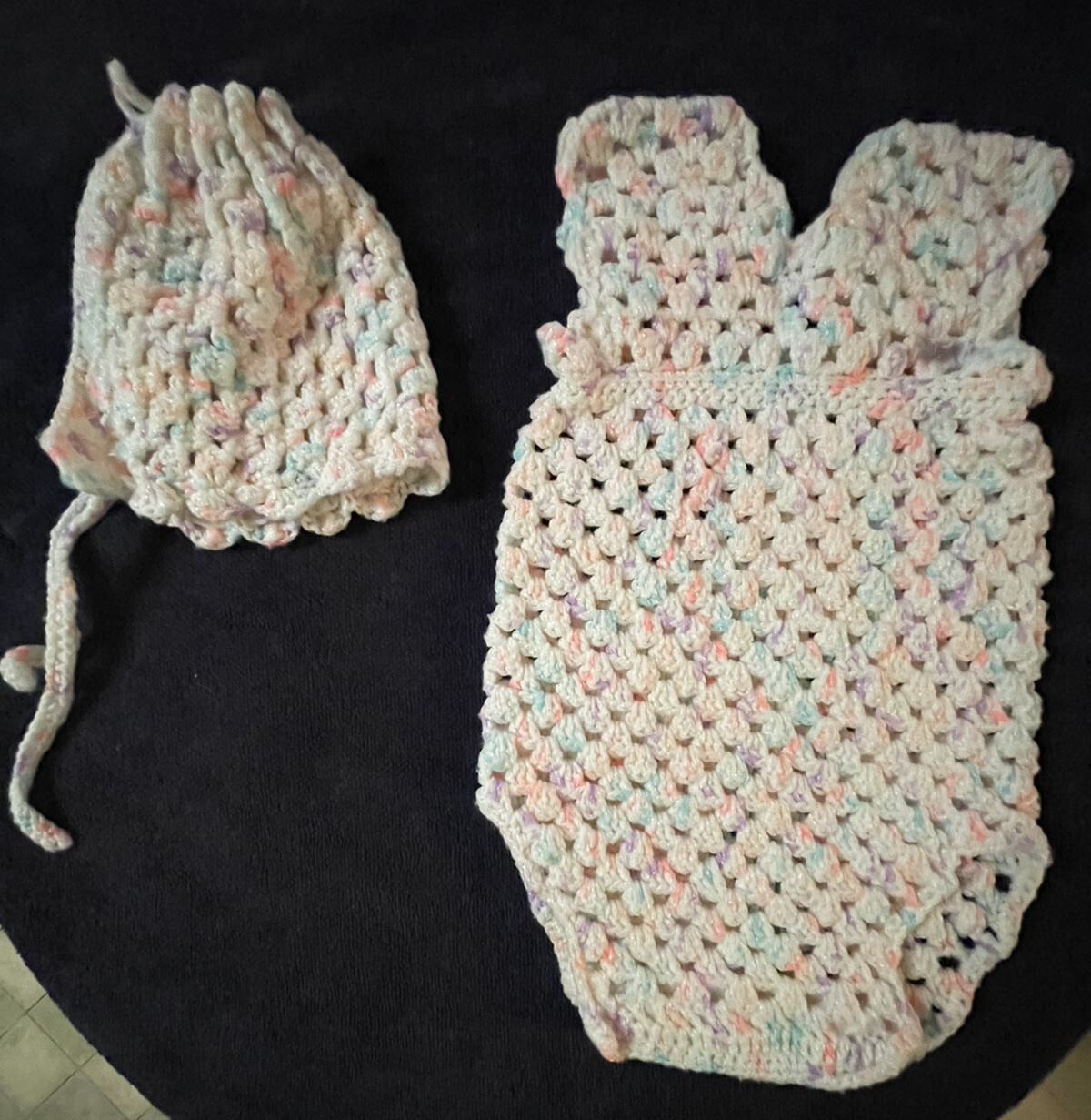 Newborn hand crocheted Romper & Bonnet