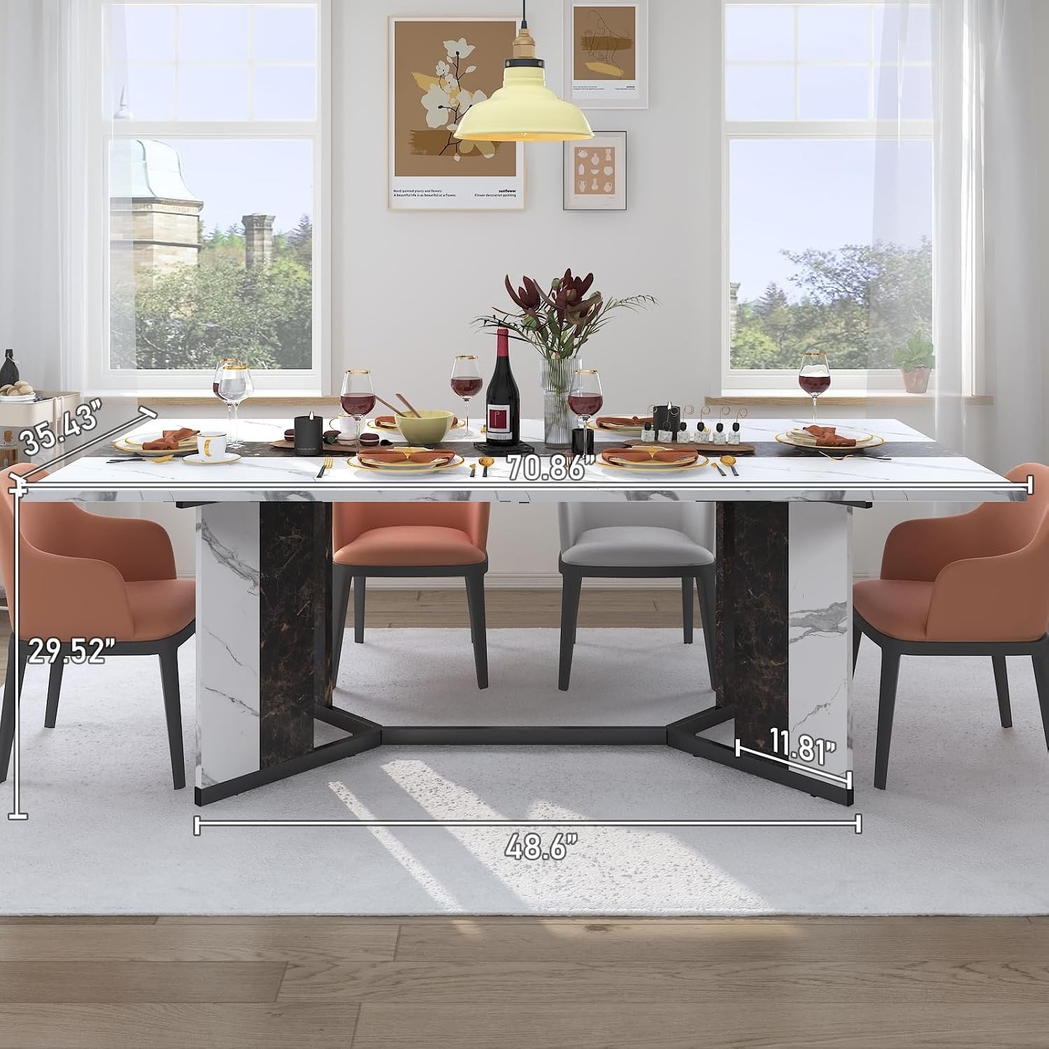 70Inch Large Dining Table for 4 6 People,Wooden Rectangular Kitchen Table W/Wate