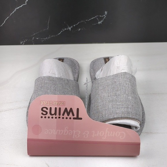 Twins Home Style Women's Open Toe Slipper Classic Gray sz 9-9.5