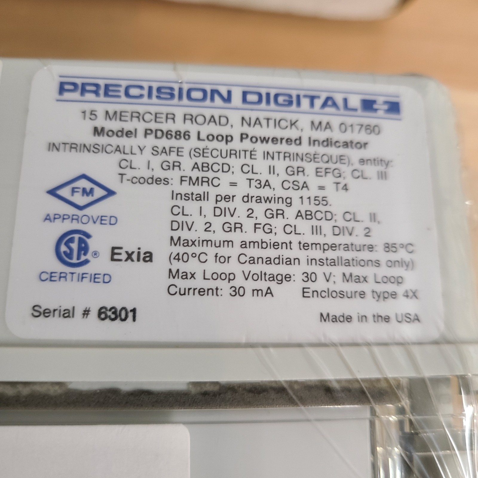 PD686 Loop-Powered NEMA 4X Intrinsically Safe & Nonincendive Digital Meter 30-22