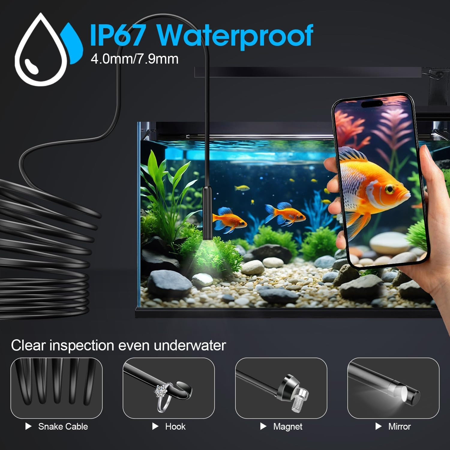 Endoscope with Light, 1920P HD Borescope with 8 Adjustable LED Lights, 32.8FT Se