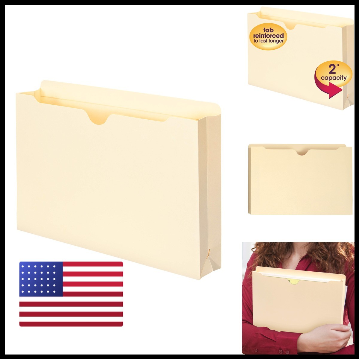 SMEAD File Jacket Reinforced Straight-Cut Tab 2" Expansion Legal Size Manila