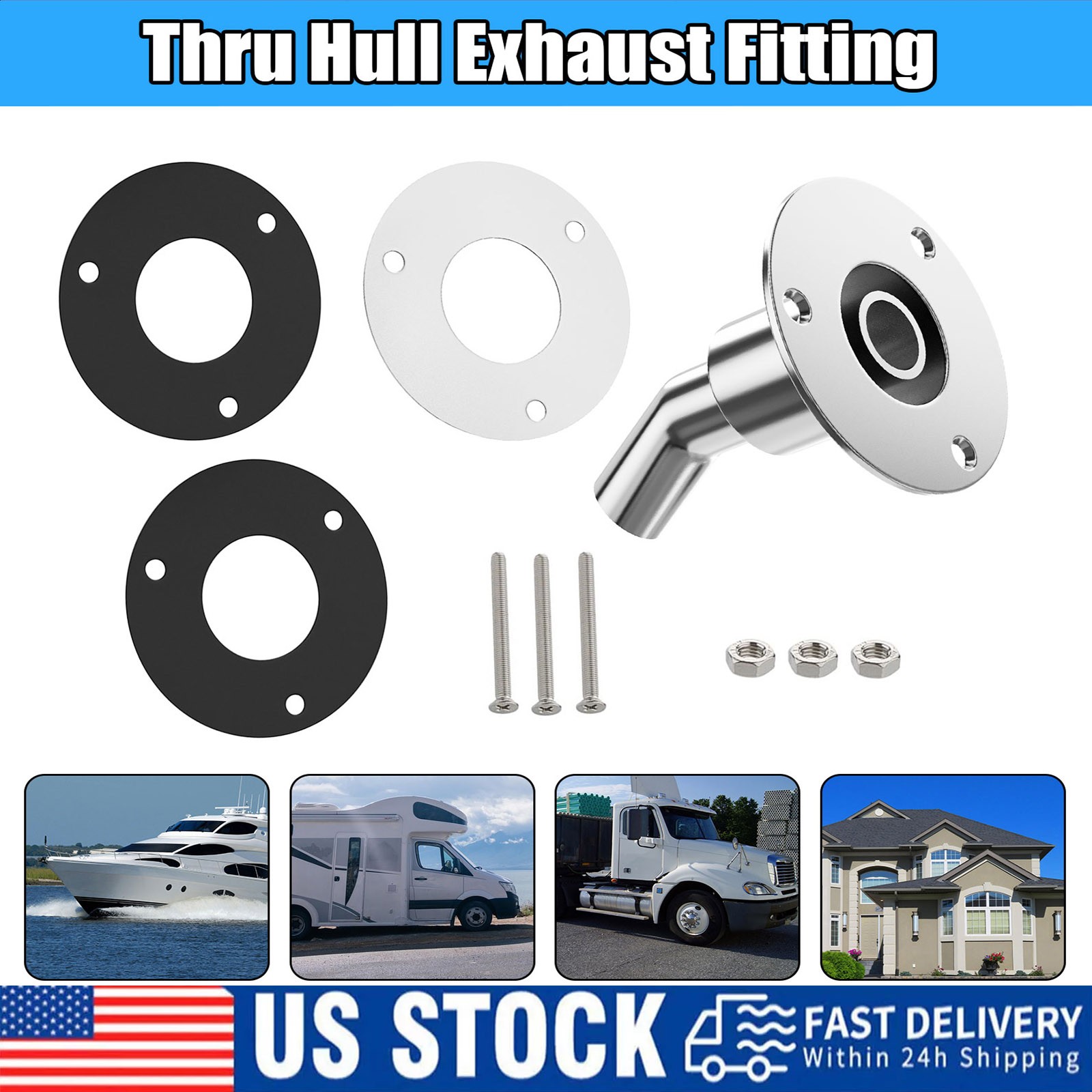 Stainless Steel 316 Thru Hull Exhaust Skin 10pcs Fitting 24mm/9.44inch Tube Pipe