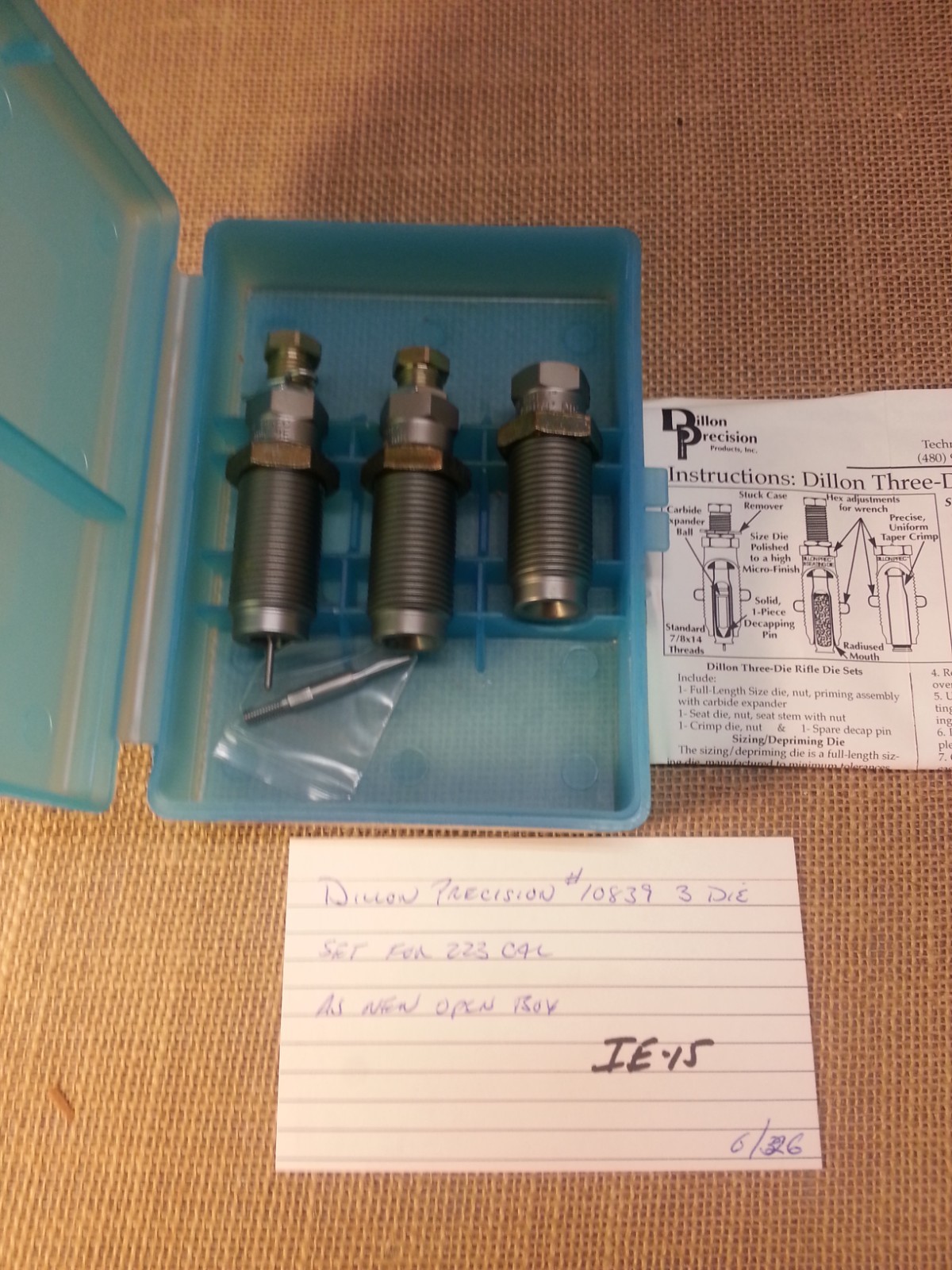 Dillon Precision #10839 .223 Remington Caliper Rifle Die Set Very Nice Condition
