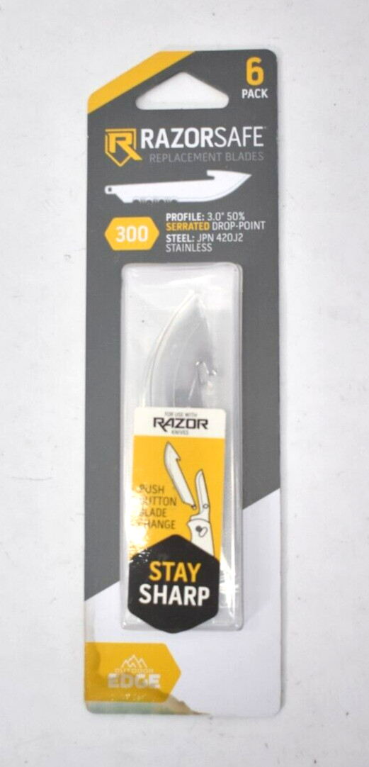 Outdoor Edge Razor Safe Replacement Blades 3" Serrated Drop Point 6 Pack