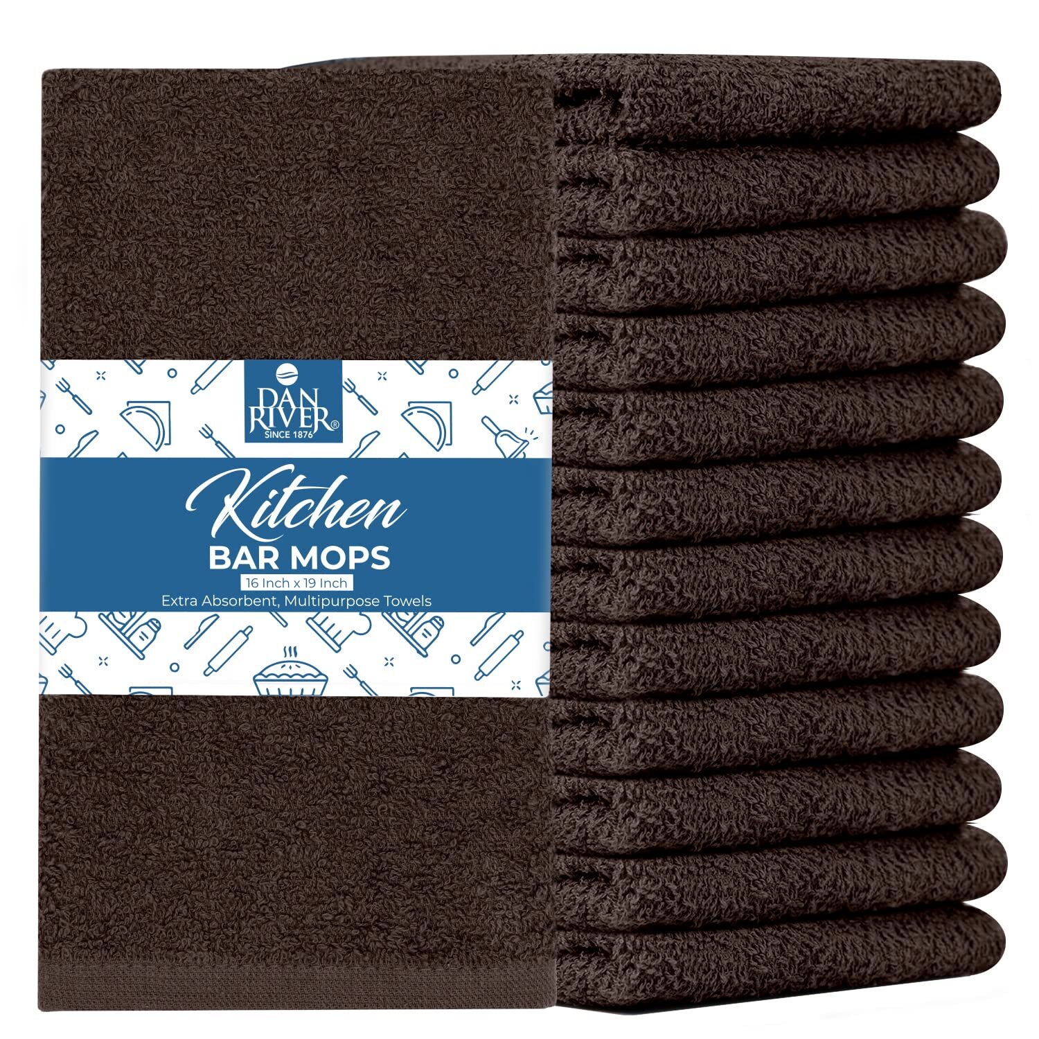100% Cotton Bar Mop Kitchen Towels 16x19 inches Pack of 12 350 GSM Brown – Hi...