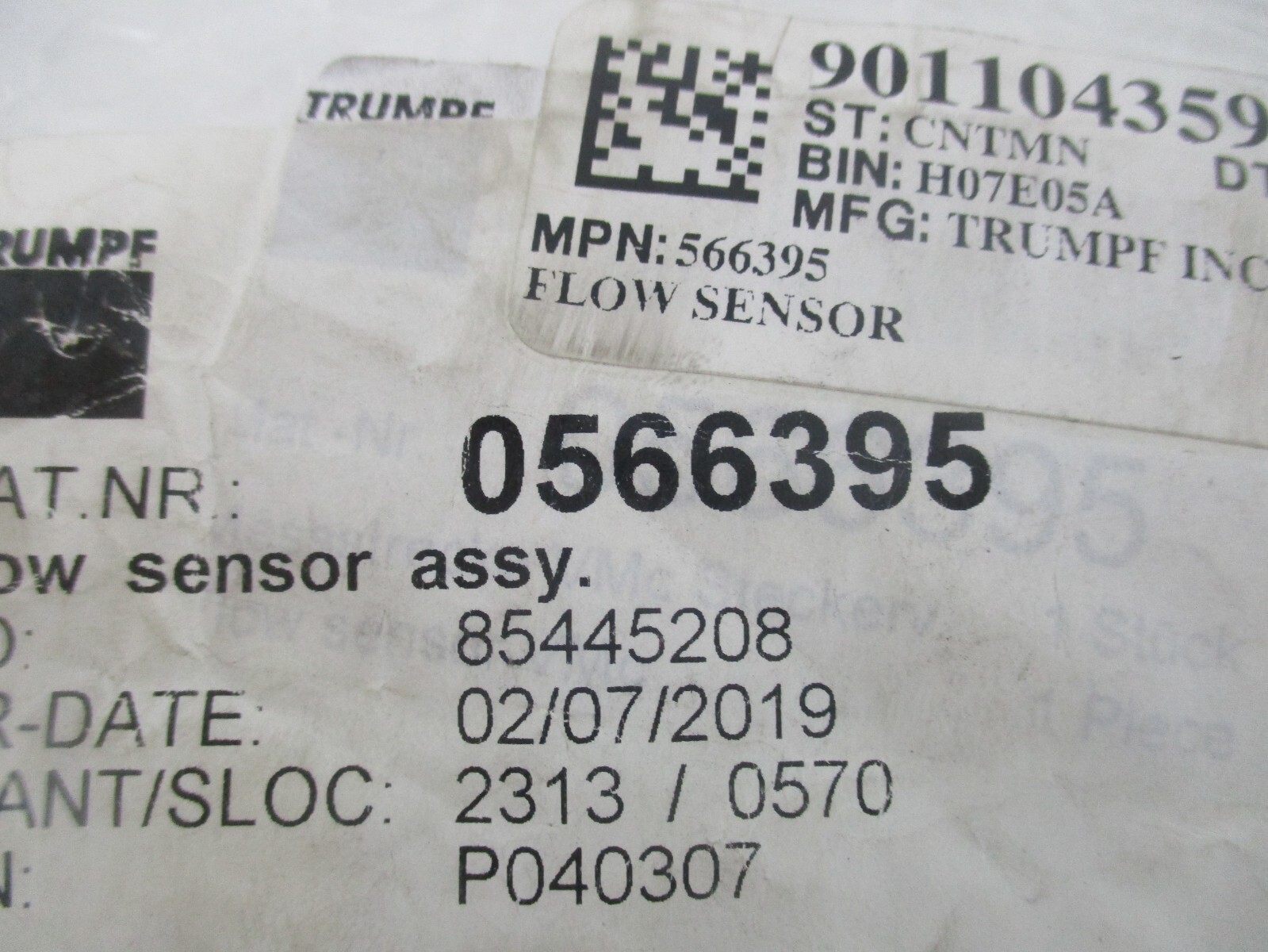 TRUMPF 0566395 FLOW SENSOR ASSY, V0014