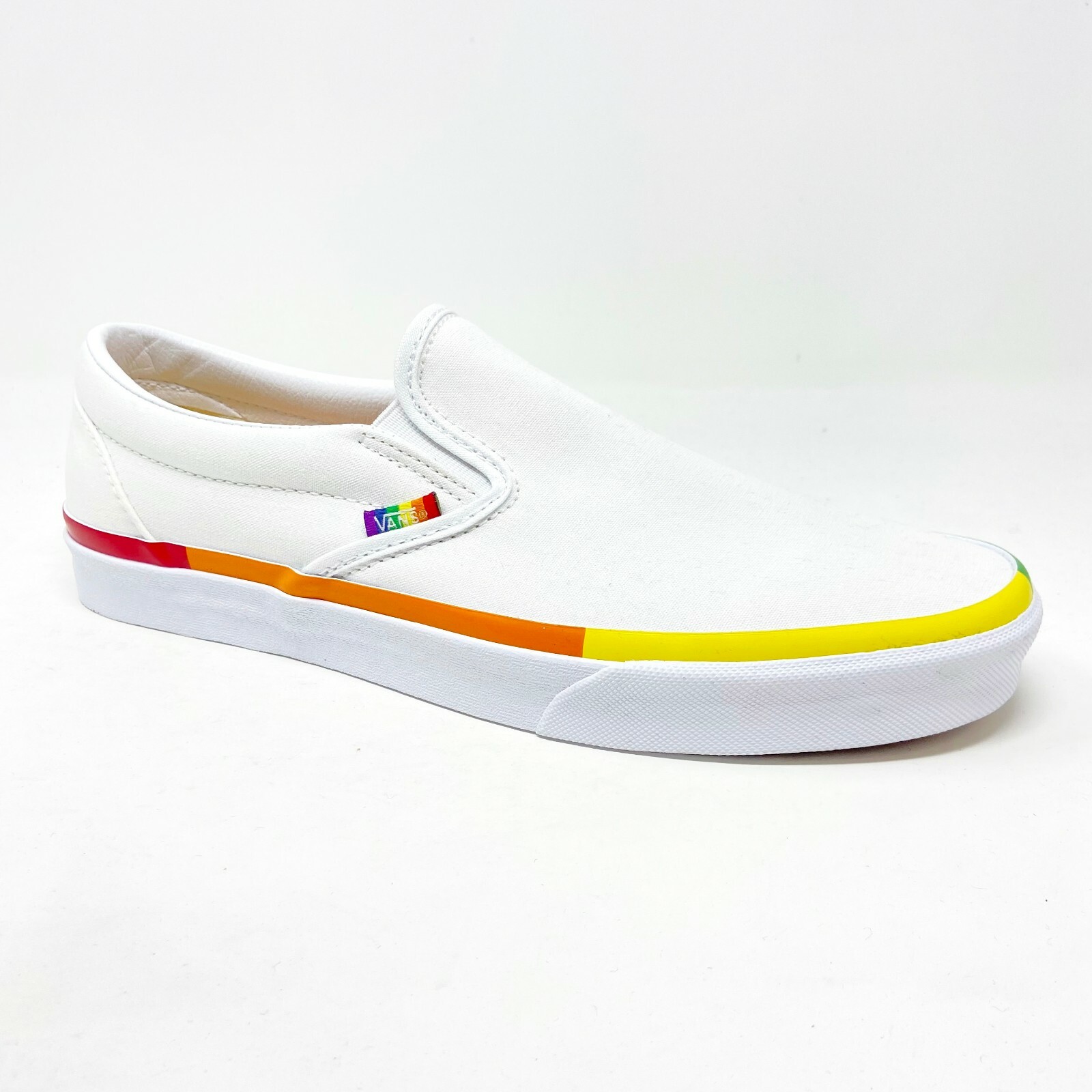 Vans Classic Slip On (Rainbow Foxing) True White LGBTQ Pride Mens Casual Shoes