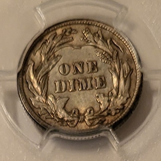 1912 Barber Dime AU55 PCGS Toned