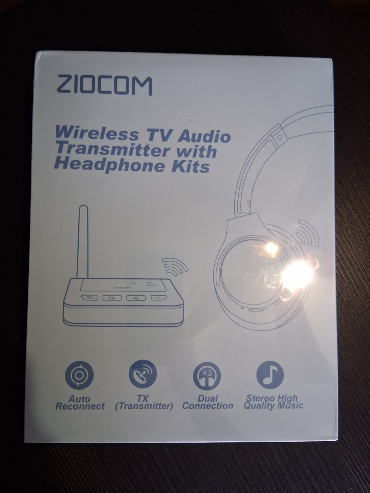 ZIOCOM Wireless TV Audio Transmitter w/ Headphone Kits Dual 2.4GHz 3.5mm White