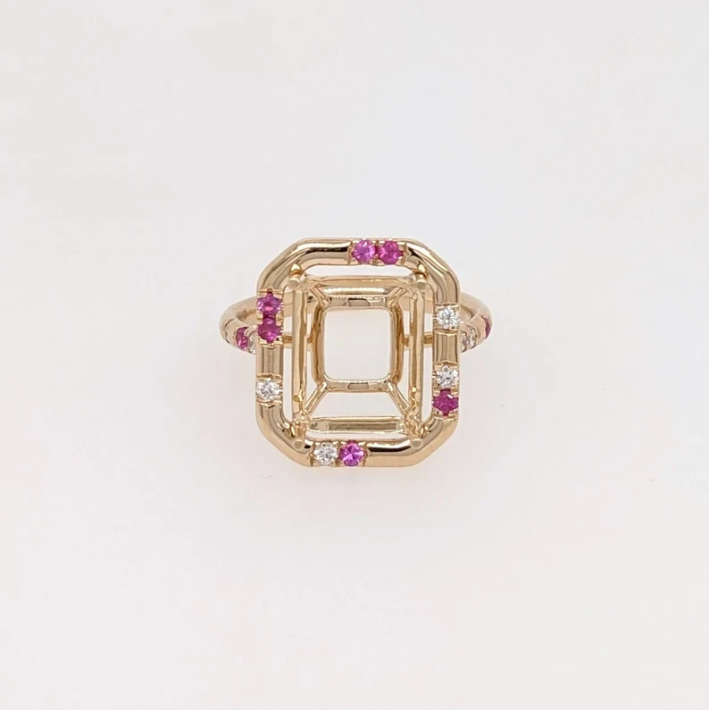 925 Sterling Silver 10x12 MM Emerald Cut Semi Mount Valentine's Day Ring