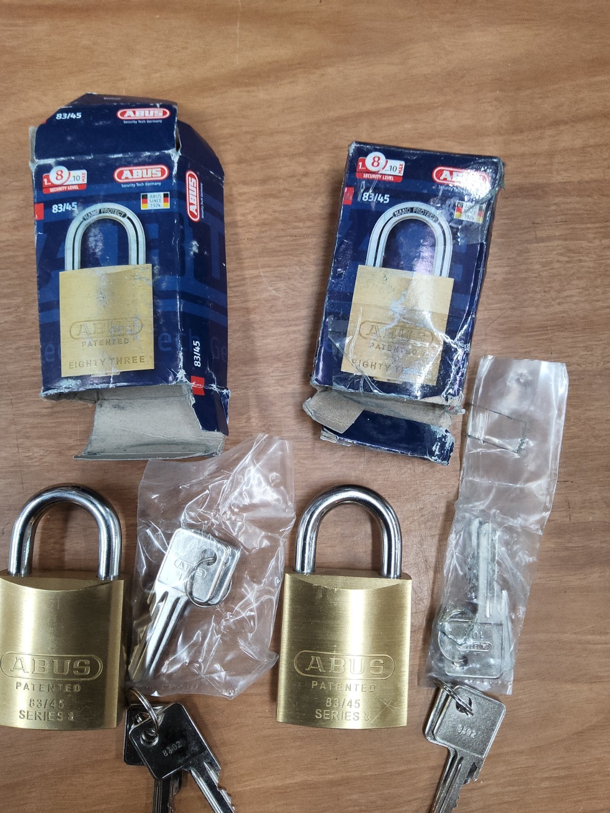 ABUS 83/45 Brass Rekeyable Padlocks w/ 2 Sets Of Keys. Lot Of 2. SB10