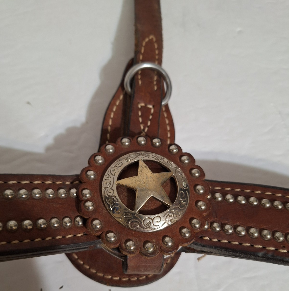 Vintage Leather Breast Collar Silver Star Concho With Studs