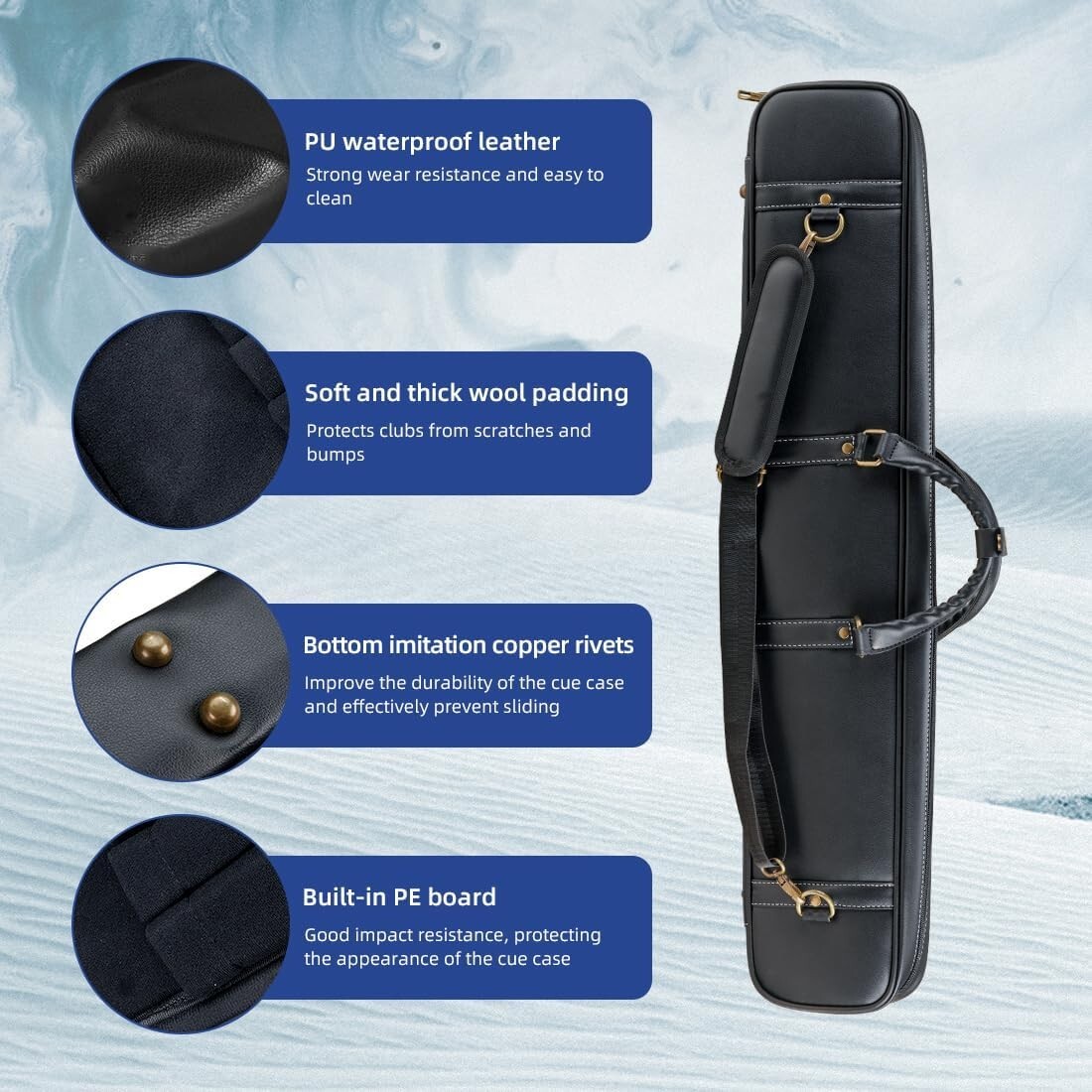 Estuche para tacos de billar Oxford de 3 x 4 pulgadas con capacidad para 3 tacos