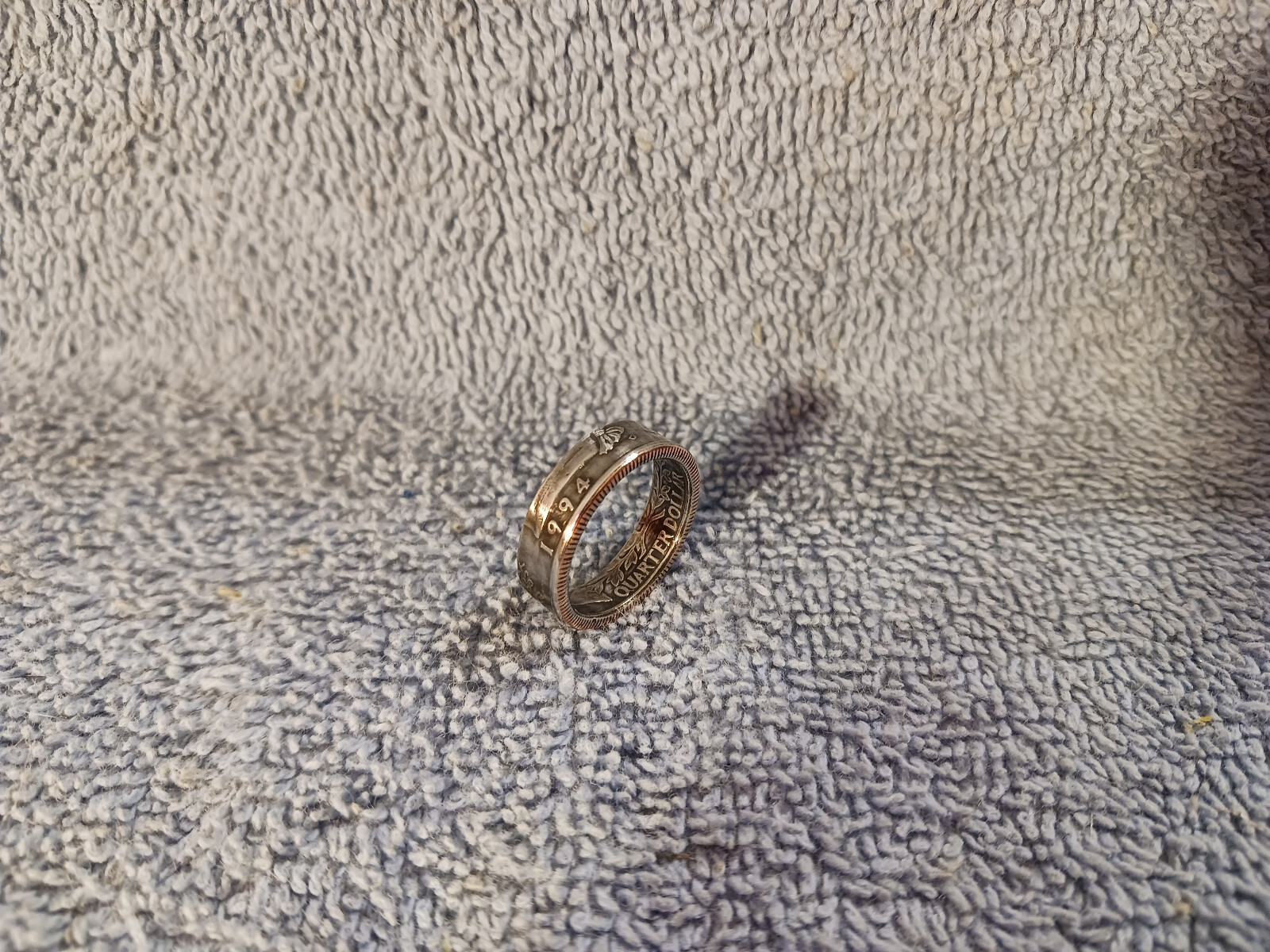 1994  Washington Quarters, Handmade Coin Ring, Size 7 -1/2  clad
