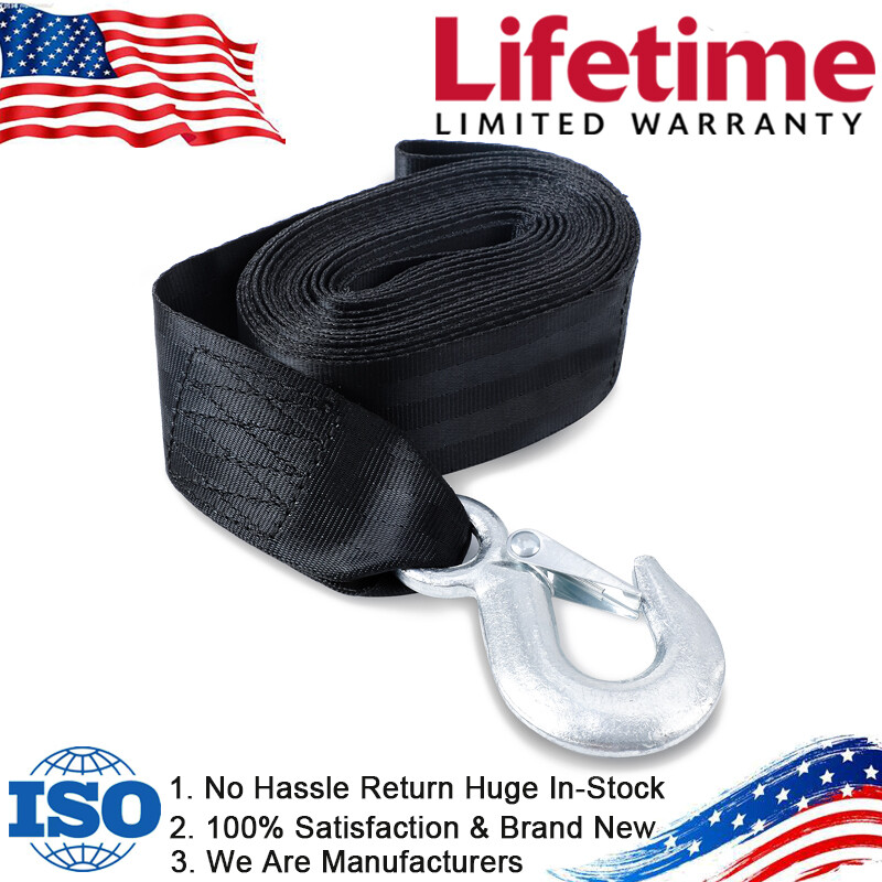 2"x20' 10000LBS Marine Boat Trailer Hand Winch Heavy Duty Polyester Strap W/Hook