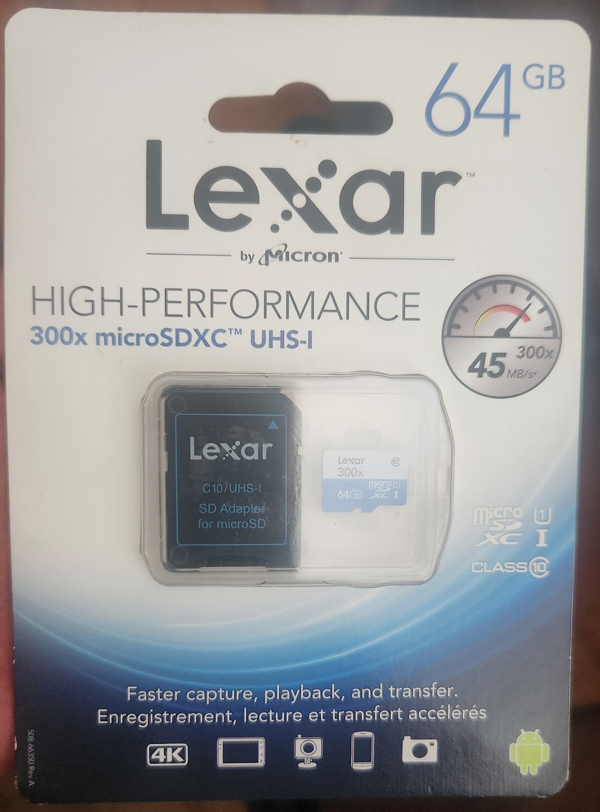 Lexar 64GB 64G  300x 45MB/s Micro SDXC MicroSD Class10 UHS-I + SD Adapter NEW