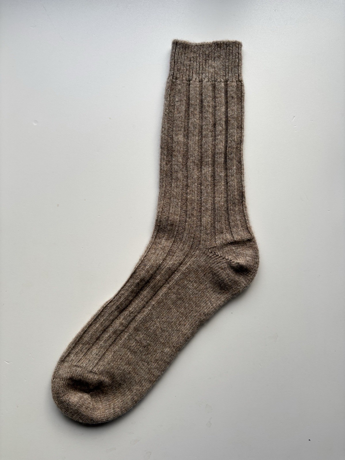 100% Pure Cashmere Soft Knitted Mushroom Brown Ribbed Mens Bed Socks Size 8-11