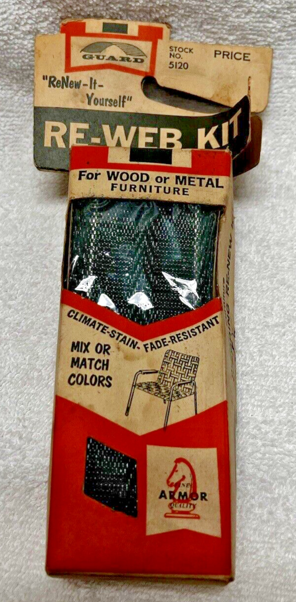 Vintage Guard Lawn Furniture Re-Webbing MIP Dark Green w Silver 2 1/4"  x 17 Ft