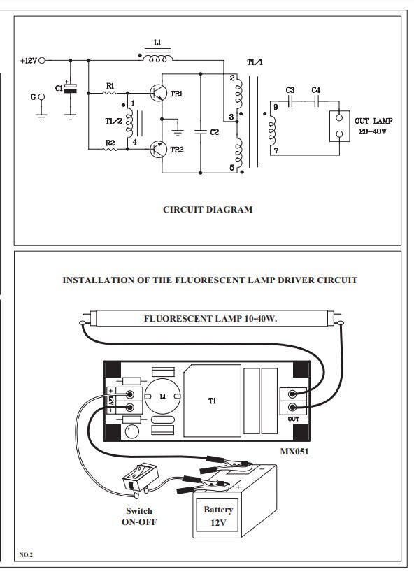 Fluorescent Lamp Driver 12VDC 10-40W Assembled kit