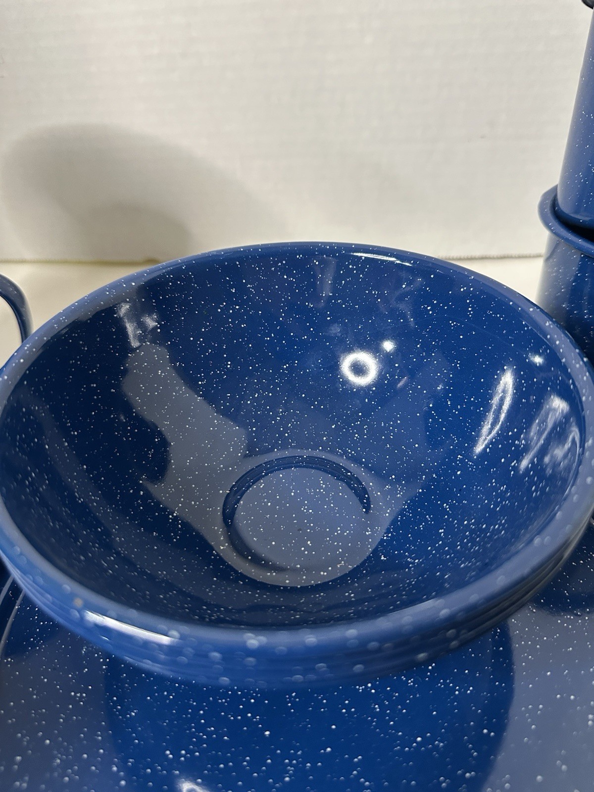 Speckled Blue Enamelware 12-Piece Dining Set for Camping