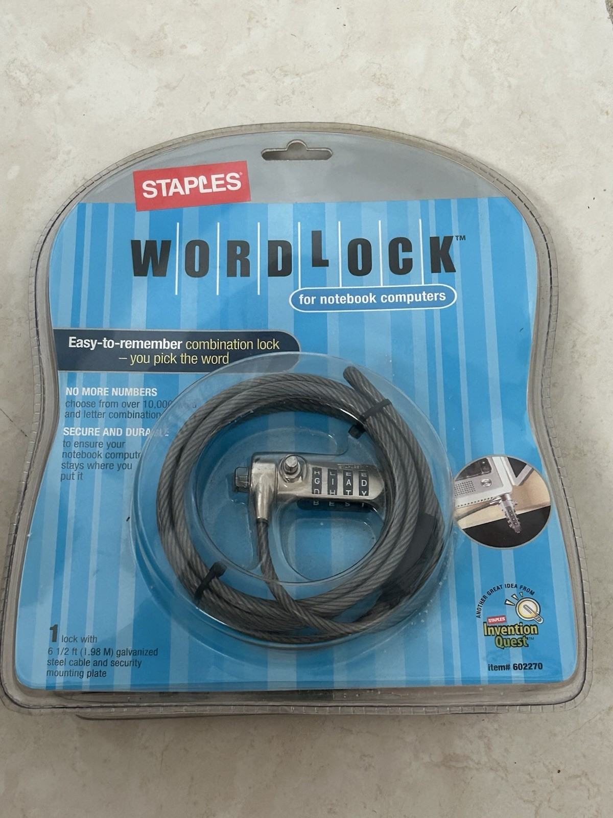 Staples WordLock Notebook Computer Cable Lock 6.5ft Steel Combo Item 602270 New