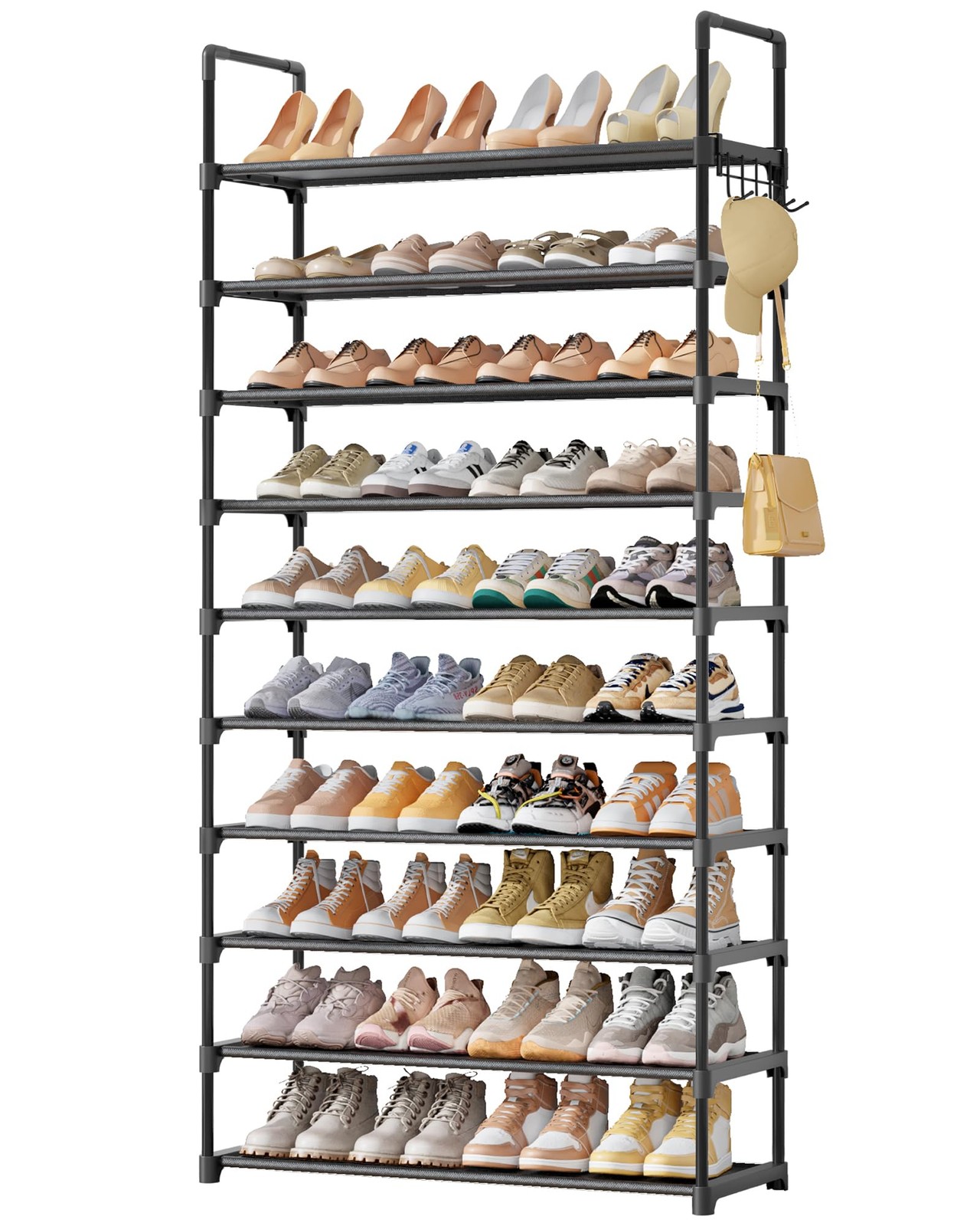 Shoe Rack for Closet  10Tier Shoe Organizer with Hook Rack, LargeCapacity & S...