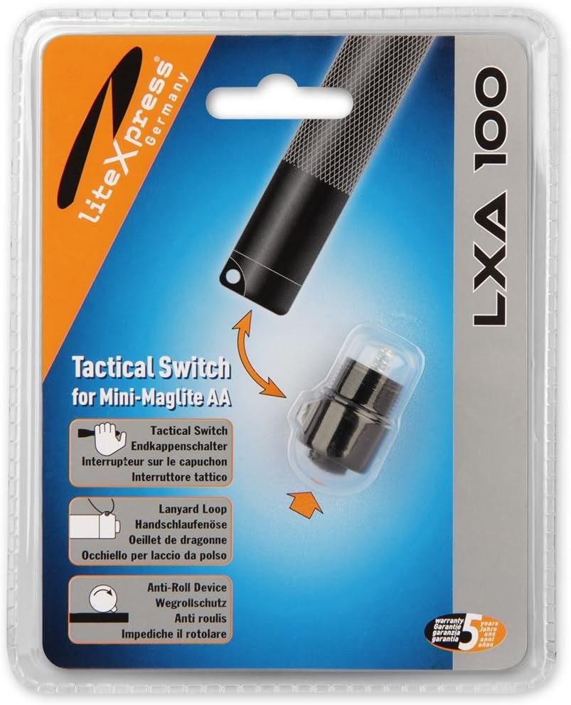 LiteXpress Tactical Switch LXA100 End Cap for Mini Maglite AA, Black